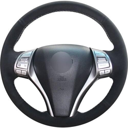 Hand-stitched Black Suede Car Steering Wheel Cover for Nissan Qashqai X-Trail Teana Altima Sentra 2014-2017 Tiida