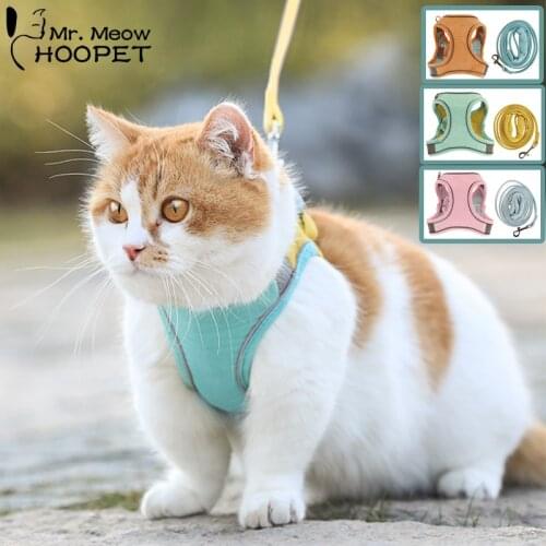 Hoopet Cat Harness 1.5M Leash Outdoor Reflective Small Dog Vest Soft Suede Cat Vest Pet Harness Dog Vest Safety Lead Walking