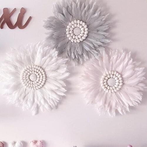 Nordic Style Handmade Sunflower Decorations Feather Wall Hanging Pendant For Home Kids Room Decoration