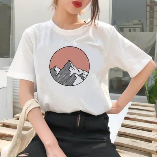 Creative mountain print ladies T-shirt pink graphic T-shirt cartoon Harajuku T-shirt summer tee top female Street Clothing