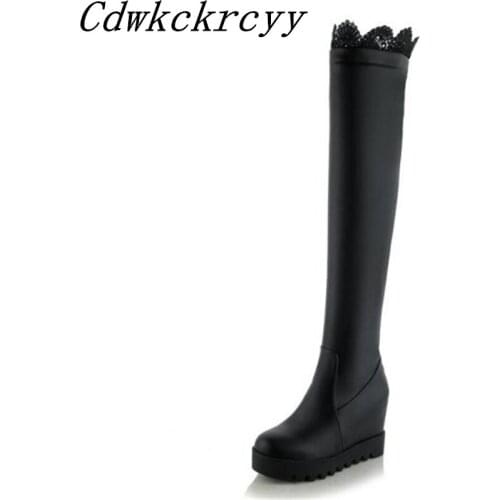 Women Boots winter New style fashion Lace white Over the knee Boots Internal increase Cashmere Keep warm Winter boots size 34-43