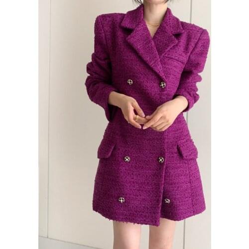 Office Lady A-line Tweed Coat Dress Coat Elegant Celebrity Party Fashion Vestidos De Festa Dresses Woman Party Night Midi Dress