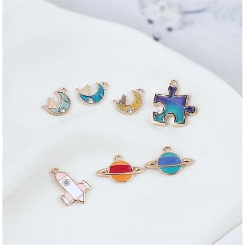 10pcs Hot Sale Earrings Fashion Stars Moon Rocket Alloy Oil Drop Pendant Trendy Earrings For Girls Material Jewelry Accessories
