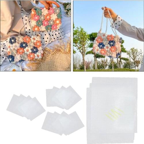 20Pack Square Plastic Mesh Canvas Sheets with Sewing Needles for Embroidery, Acrylic Yarn Crafting, Knit and Crochet Projects