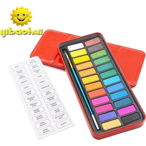 24 color red iron box solid watercolor paint diy painting sketch watercolor paint set