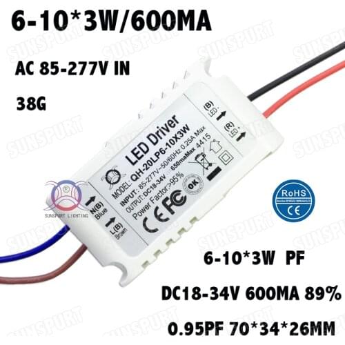 5-50 Pieces Isolation 20W COB AC85-277V LED Driver 6-10x3W 600mA DC18-34V LED Power Constant Current Ceiling Lamp Free Shipping