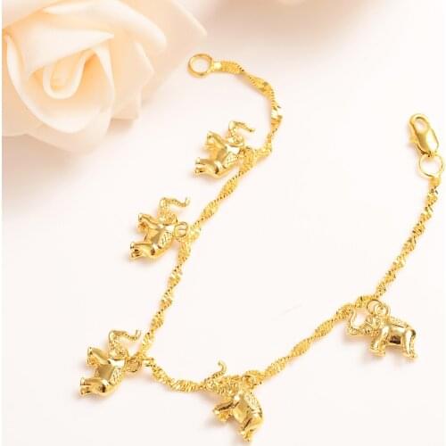 8.26inch cute girls Bangle Women Gold G/F elephant hang Bracelets Jewelry Hand Chain Arab Items kids jewelry best gift