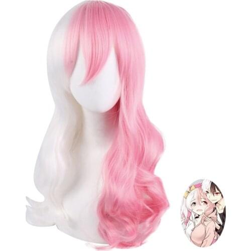 Anime Danganronpa Monomi Women Long Curly Cosplay Wig Dangan Ronpa White Pink Mix Synthetic Hair Halloween Party Costume Wigs