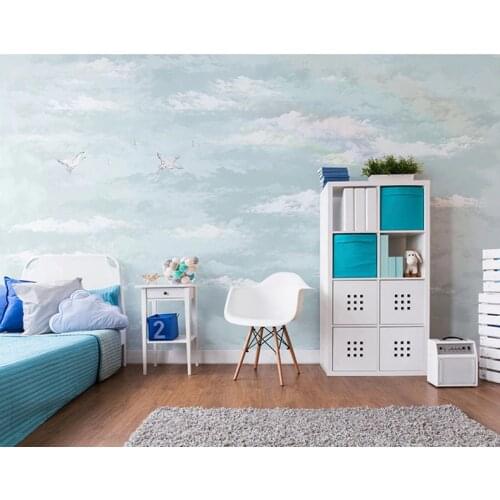 Bacaz Painting blue sky 3d clouds Stickers Wall paper Murals for Baby Children Room Sofa Background 3d Cloud Wallpaper