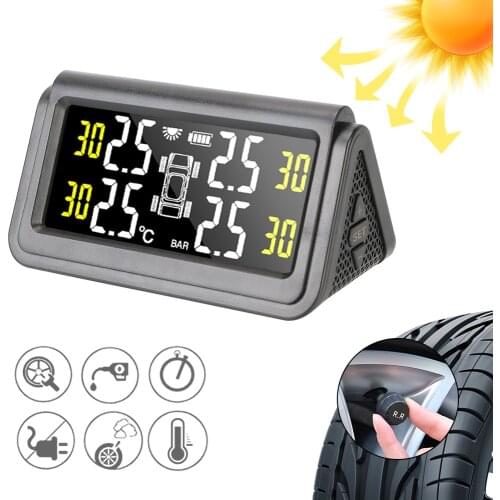 Wireless 4 Tire Pressure Sensor USB Digital LCD Display Solar TMPS Intelligent Tire Pressure Monitoring System