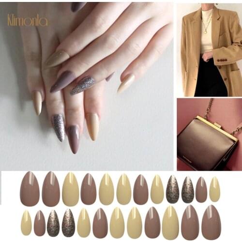 Shiny Fake Nails for girls Detachable Fake press on Nails with Sharp Design Short Nail Tips Fingernail DIY Nail Art False Nail