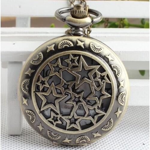 New Bronze antiques pentagram Modern clock Fashion quartz pendant pocket watches