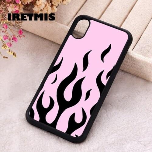 Iretmis 5 5S SE phone cover cases for iphone 6 6S 7 8 Plus X Xs Max XR 11 12 MINI Pro Soft Silicone black flames [baby pink]