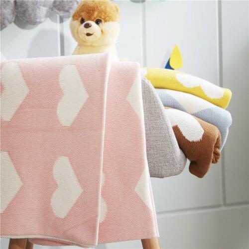 Girls boys 90X110cm hearts 2 layers Winter thick organic Cotton soft Baby knitted Blanket kids back seat cover baby deken quilt