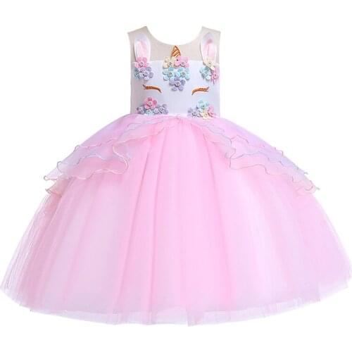 Unicorn Princess Girls Dresses Flower Lace Dress For Girls Party birthday Present Tutu Kids Clothing Toddler Girls Clothes