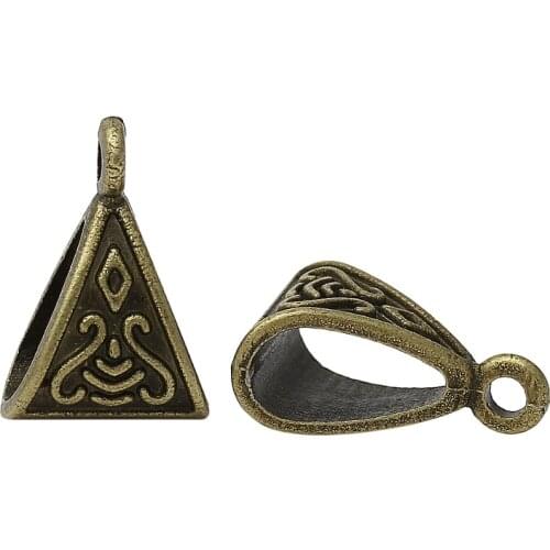 Doreen Box Lovely Bails Beads Triangle Antique Bronze Pattern Carved 15x10.5mm,100PCs (K02440)