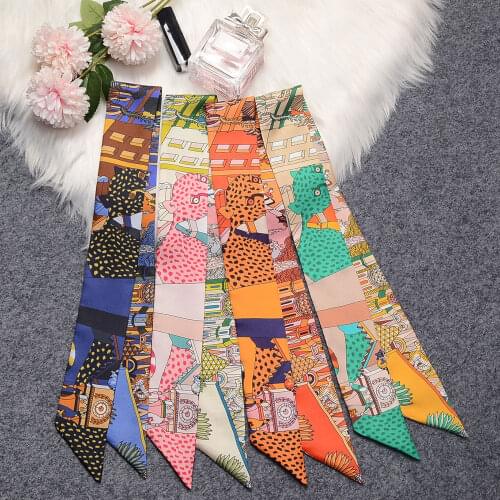 Jungle Leopard 100% Real Silk Scarf Women Design Summer Natural Mulberry Silk Scarf Foulard Hair Bag ScarvesNeckerchief Hairband