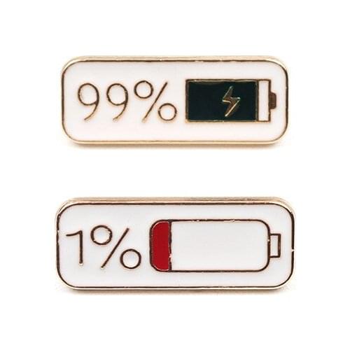 Enamel Pin 1% Electricity Quantity Brooch Buckle Golden Metal Badge Bag Clothes Lapel Brooches for Women Men Kids Gifts