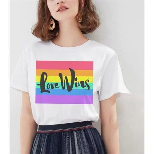 Tshirt Casual O-neck Rainbow Lgbt Gay Love Printed T-shirt Top Casual Funny Tshirt Gift For Lady Yong Girl Tee Ropa Mujer