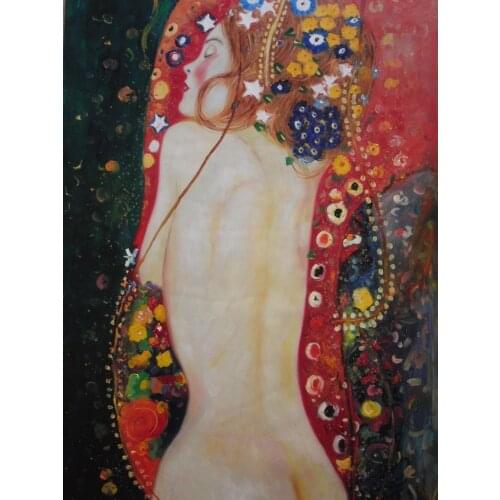 Gustav Klimt Sea Serpents Oil Painting 30x16 NOT a print, poster.Framing Avail