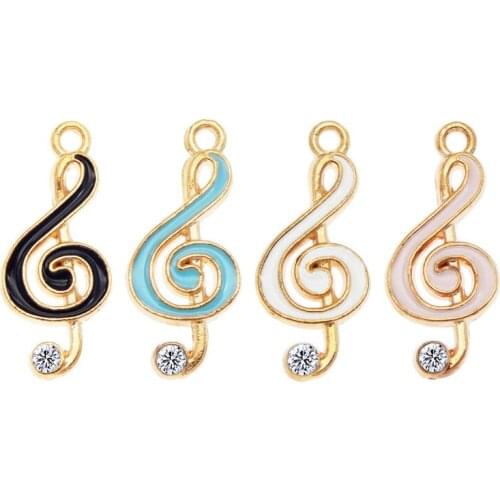 Julie Wang 8PCS Enamel Music Note Charms Alloy Gold Tone Rhinestone G Clef Pendant Bracelet Jewelry Making Accessory 4 Colors