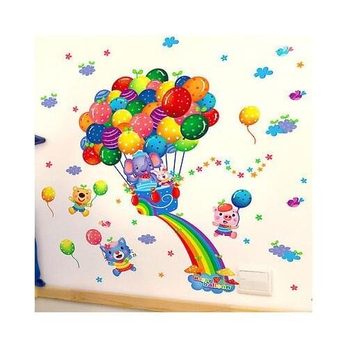 Cute Cartoon Balloon Travel Around Wall Stickers Children Bedroom Removable Pvc Kindergarten Wall Stickers Wholesale Stickers