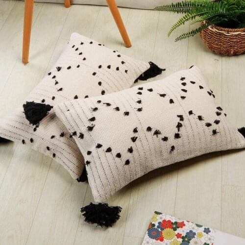 MLGB Farmhouse Throw Pillow Covers Decorative Lumbar Pillowcases Tribal Geometric Tufted Tassels Woven Cushion 12 x 20 inch
