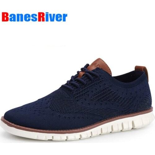 Summer Sneakers Men Shoes Lace Up Lightweight British Dress Footwear Fashion Hollow Breathable Knitted Mesh Flats Zapatos Hombre