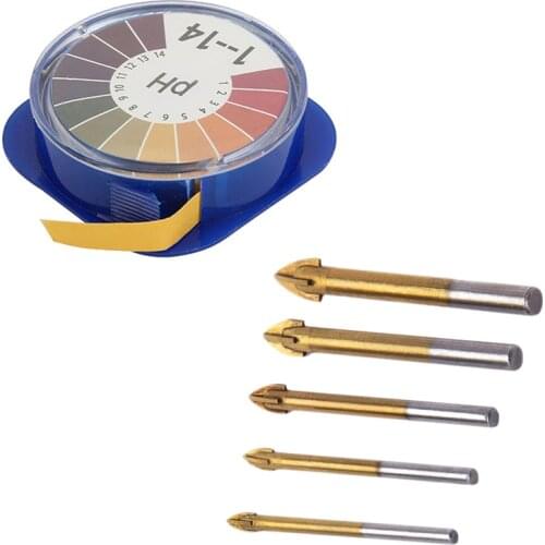 Cross Head Tungsten Carbide Wall Ceramic Tile Marble Glass Drill Bit Set & 5M PH Alkaline Acid Test Paper Water Litmus Testing f