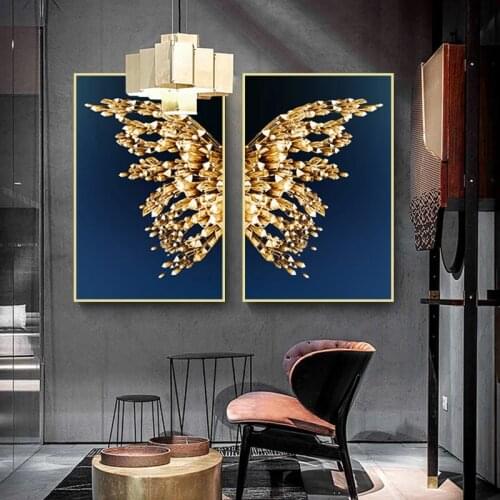 Golden Butterfly Wings Abstract Canvas Painting Posters Prints Nordic Modern Wall Art Picture for Living Room Home Decor Cuadros