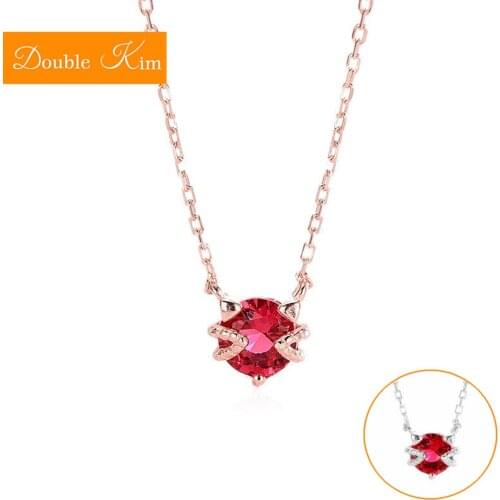 Red Zircon Small Cat Pendant Necklace Titanium Stainless Steel Rose Gold Chain Necklace Trendy Fashion Women Jewelry Gift