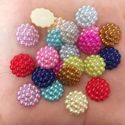 Hot 100pcs14mm Mix Pearl Flower Round Flatback Scrapbook Wedding Beads DIY Craft F435