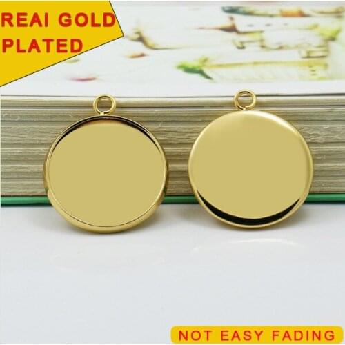 6X Inner 20mm REAL GOLD PLATED NOT-EASY FADING Pendant Blank Jewelry Bezel Setting Tray for Cameo Cabochons
