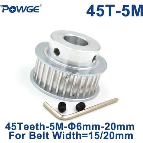 POWGE Arc 45 Teeth HTD5M Synchronous Pulley Bore 8/10/12/14/15/17/19/20mm for Width 15/20mm HTD 5M Timing Belt Gear 45Teeth 45T