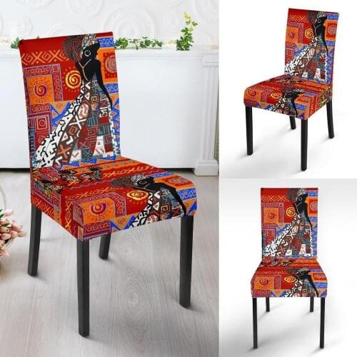 TOADDMOS African Pattern Design Dining Chair Slipcover Stretch Elastic Kitchen Cover for Banquet Wedding Washable Seat Covers