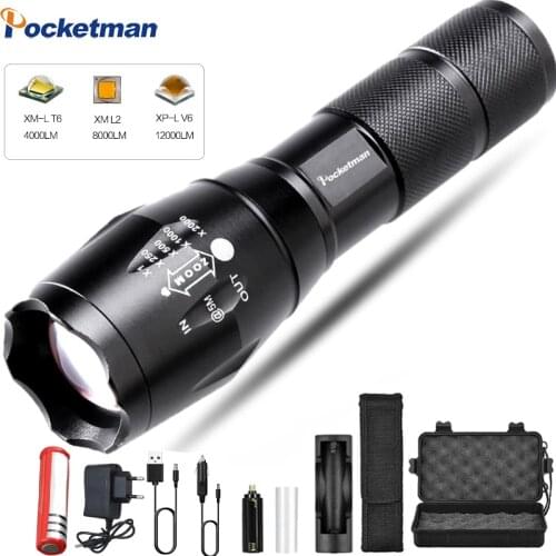 Ultra Bright 12000 LM Led flashlight lantern led torch T6/L2/V6 5 Switch Modes Zoomable Bicycle Light use 18650 battery