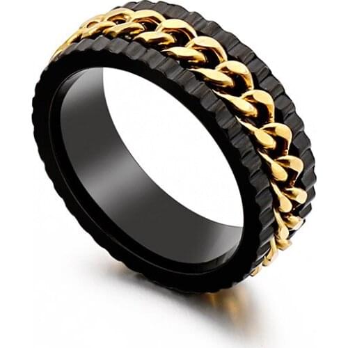 European and American retro fashion personality chain mens ring titanium steel ring