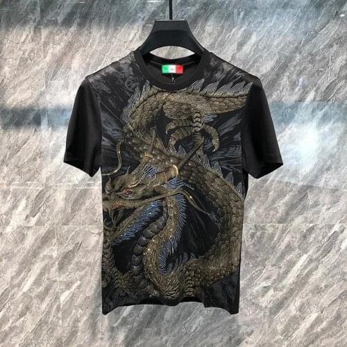 High-End 3D Heavy Industry Printing Short Sleeve Chic T-Shirt Chinese Luxurious Design Summer Domineering Longteng Mens Wear