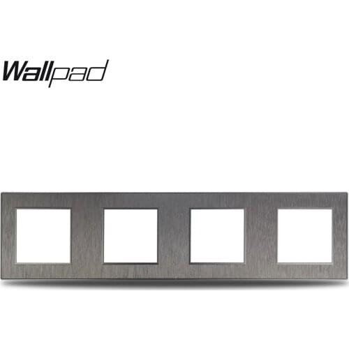 Wallpad S6 DIY Quadrup 4 Way Black Panel Brushed PC For Wall Switch Socket Imitating Aluminum Plate Free Combination, 344*86mm