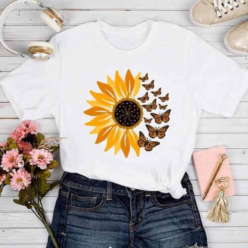 T-shirts Women Sunflower Floral Elegant Spring Summer Clothing Tshirt Top Lady Stylish 2021 Print Clothes Tee T-Shirt
