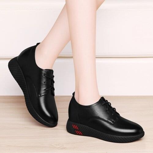Genuine leather womens shoes Wedges 2021 new low-heel Mary Jane shoes fashion ladies leather shoes casual lace-up platform