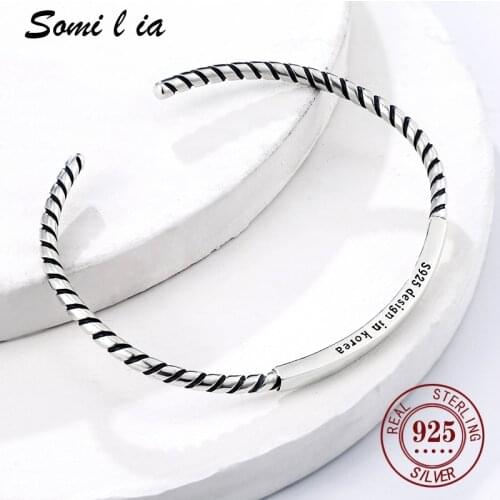 SOMILIA Authentic 100% 925 Silver Twisted Rope Square Tube Bracelets Bangles For Women Open Bracciale Bijoux Massif Pour Femme