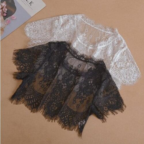 White Black Short-sleeved Fake Collars Detachable Collar Female Lace Hollow False Collar Ladies Crop Tops Clothes Accessories