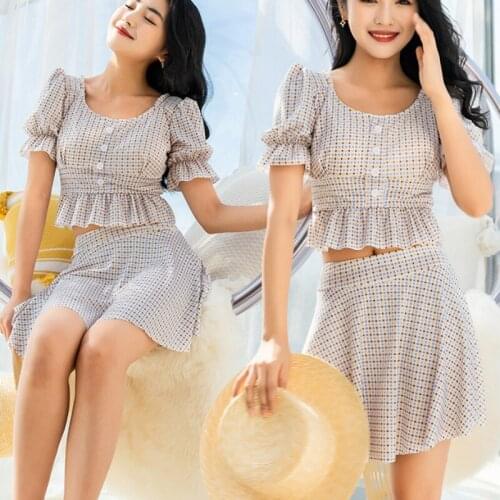 2021 New Fashion Small Fresh Ladies Swimsuit Sexy High Waist Split Skirt Two-piece Suit Small Chest Gathered Swimsuit Swimsuit