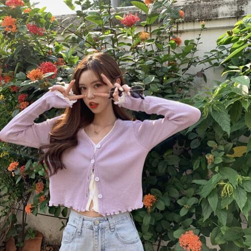 Woman Sweaters Cardigan Ice Silk Knitted Womens Fall Slim Fit V-neck Short Top