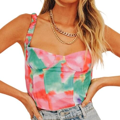Female Vest, Tie-Dye Print Print U-Neck Sleeveless Crop Tops Short Blouse for Summer, S/M/L
