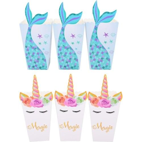 10pcs Unicorn Mermaid Party Paper Popcorn Box Candy Snack Favor Gift Boxes For Kids Birthday Party Baby Shower Decor Supplies