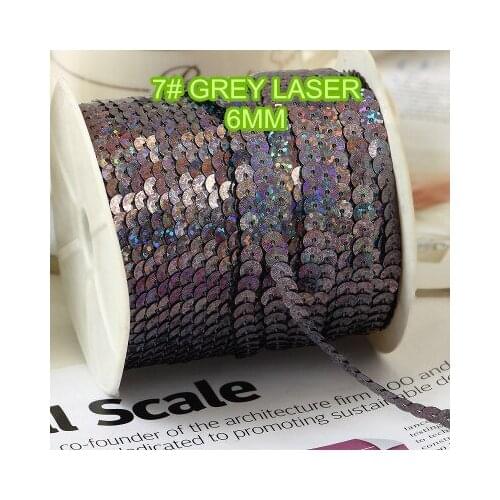 100 Yards 6mm Laser Bright Sequins Trim, Sold per Packet of 1 Roll(100 Yards)- Grey Laser Hologram Sequins Ribbon