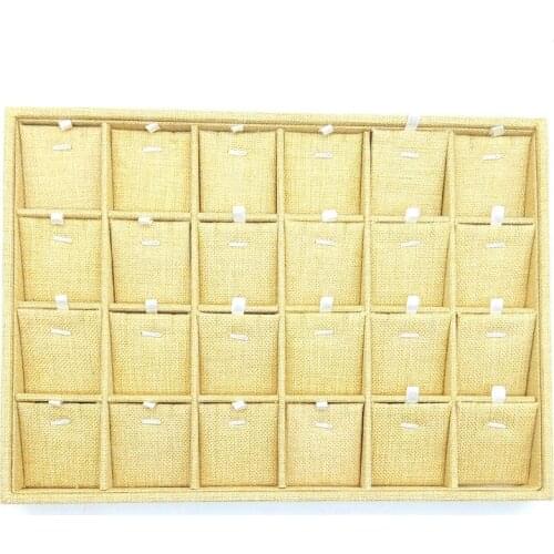 24 lattice Linen Jewelry Display Tray Necklace Holder Pendant Storage Box Ring Earring Case Bracelet Organizer Bangle Showcase