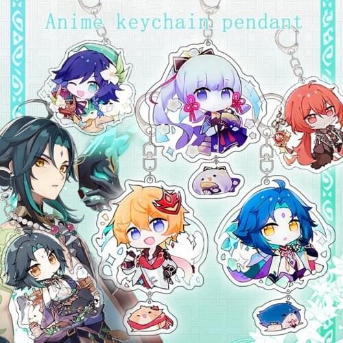 Anime Genshin Impact Kaedehara Kazuha Barbara Gunnhildr Key Chains Keychain Cosplay Acrylic Pendant Keyring